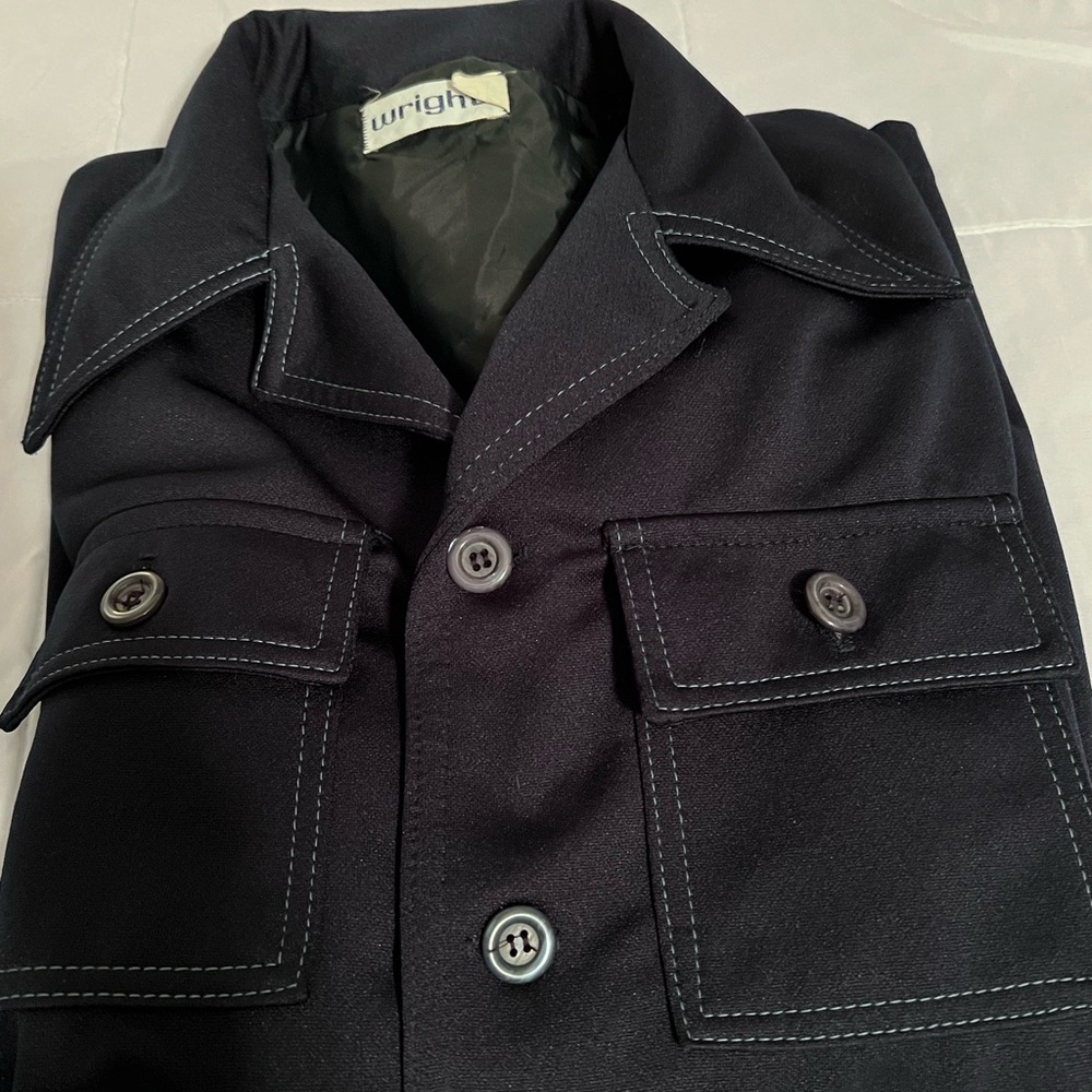 Men's Navy Casual Button Down Shirt Vintage 60s 70s Retro Rare